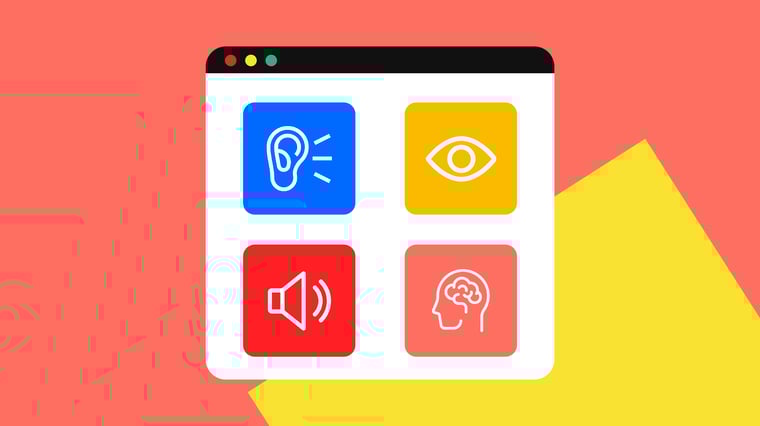 Icons of an ear, eye, sound and brain