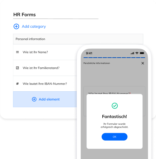 Mockup von HR-Formularen in der Appical-App, mit Häkchen, dass das Formular eingereicht wurde