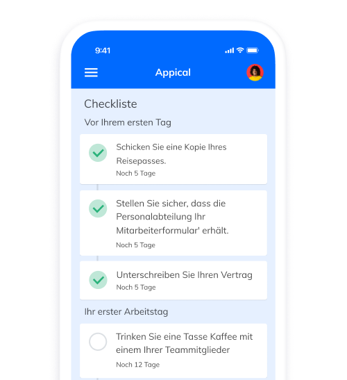 Mockup eines Telefons mit der Checkliste in der App