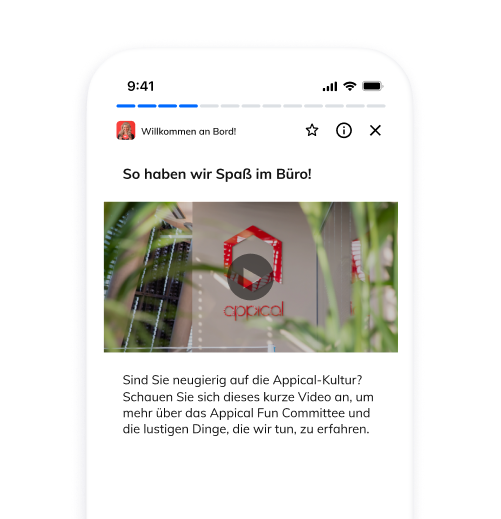 Ein Handy-Mockup mit einer Videoseite, auf der neuen Teammitglieder sich über die Unternehmenskultur informieren kann.