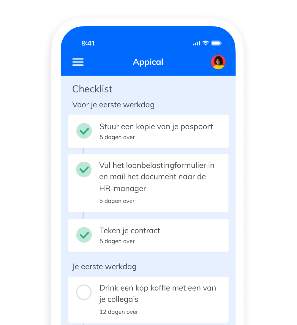 Mockup van een telefoon met de checklist in de app